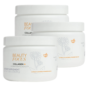 PAQUETE DE 3 - Beauty Focus® Colágeno+ Cítricos en Polvo para Mezclar - incluye un Tarro de Cristal de 473 ml Gratis con Tapa y Popote