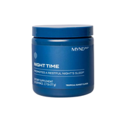 Blue container of MYND360 Night Time supplement on a white background