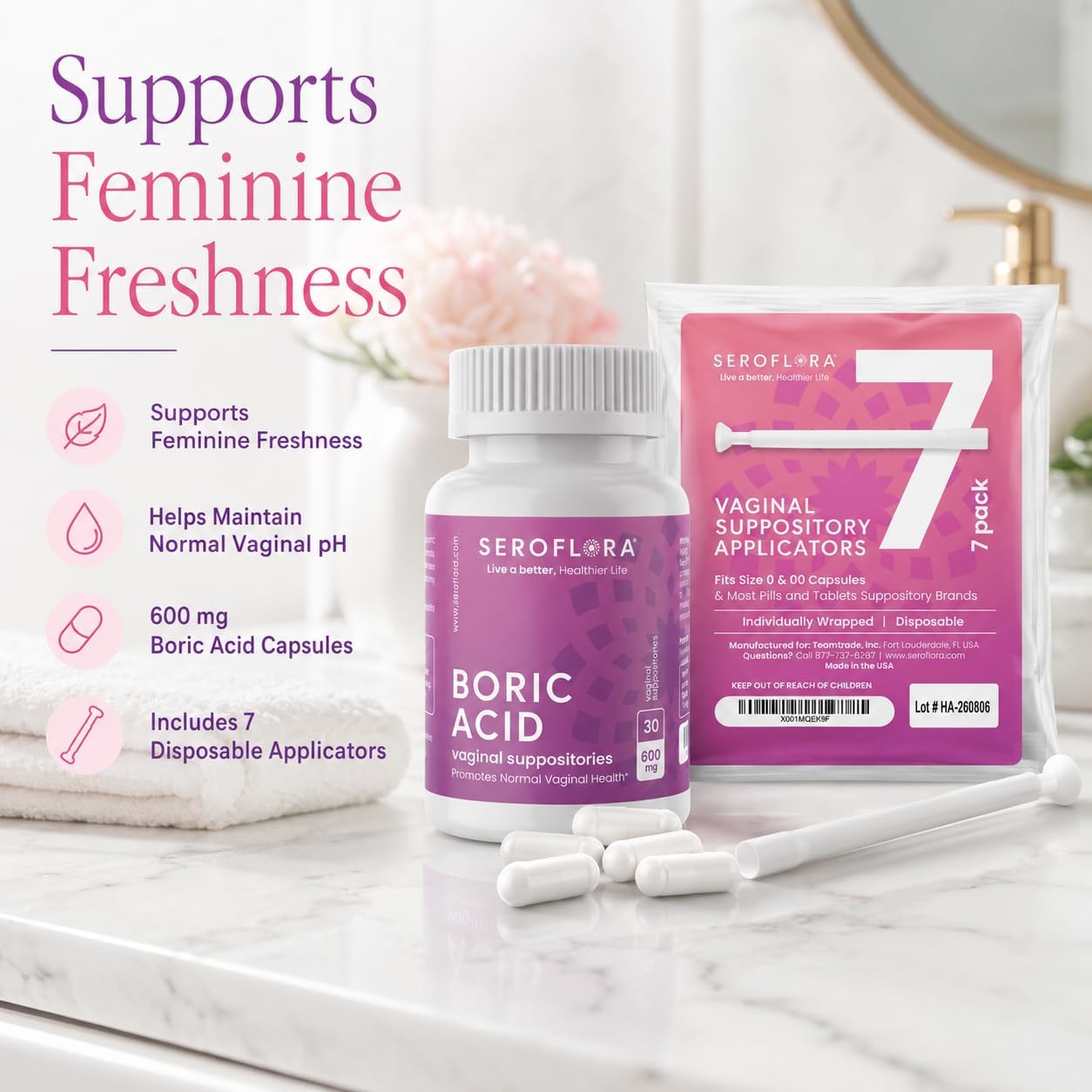 Boric Acid Vaginal Suppositories with Applicators (30/7ct)