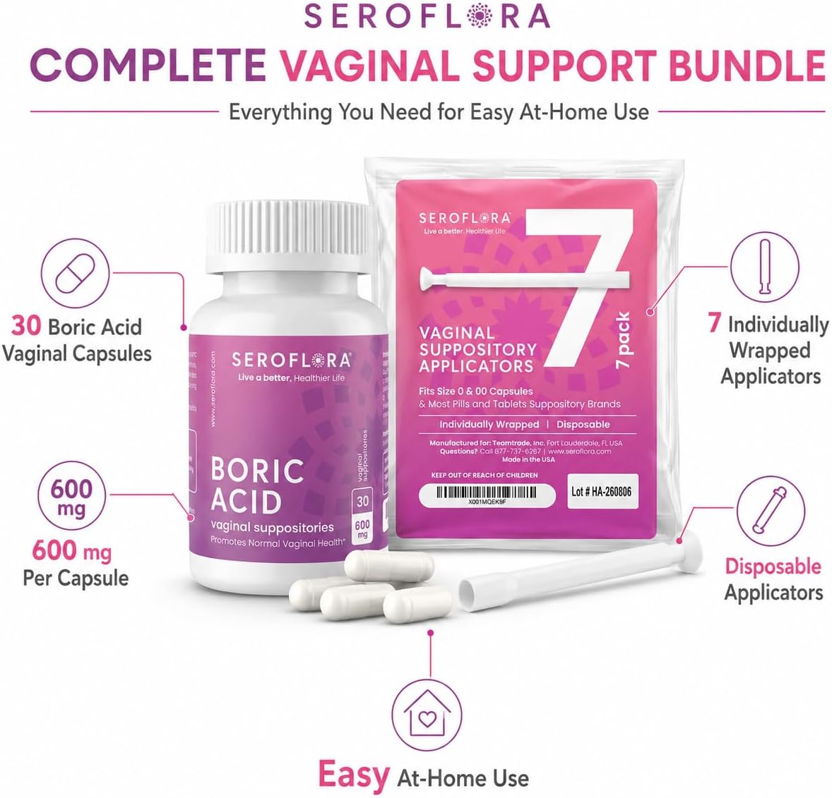 Boric Acid Vaginal Suppositories with Applicators (30/7ct)