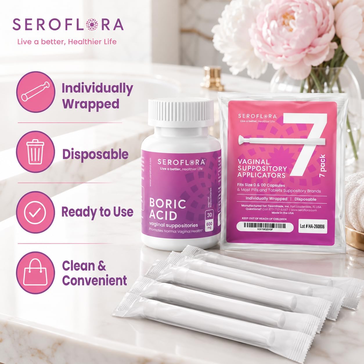 Boric Acid Vaginal Suppositories with Applicators (30/7ct)