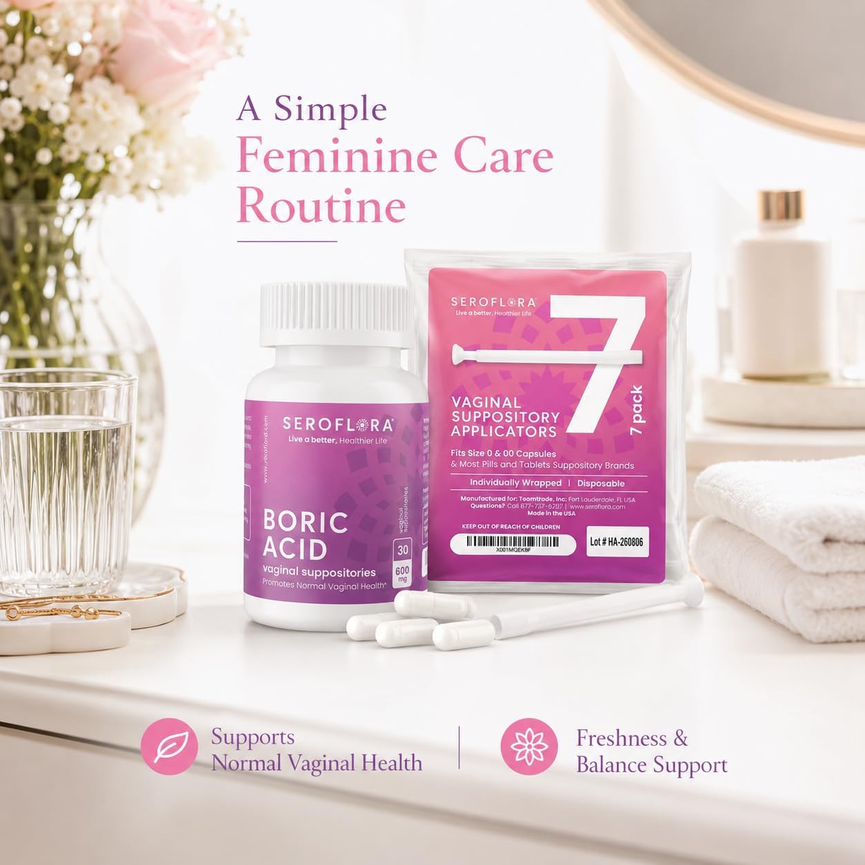 Boric Acid Vaginal Suppositories with Applicators (30/7ct)