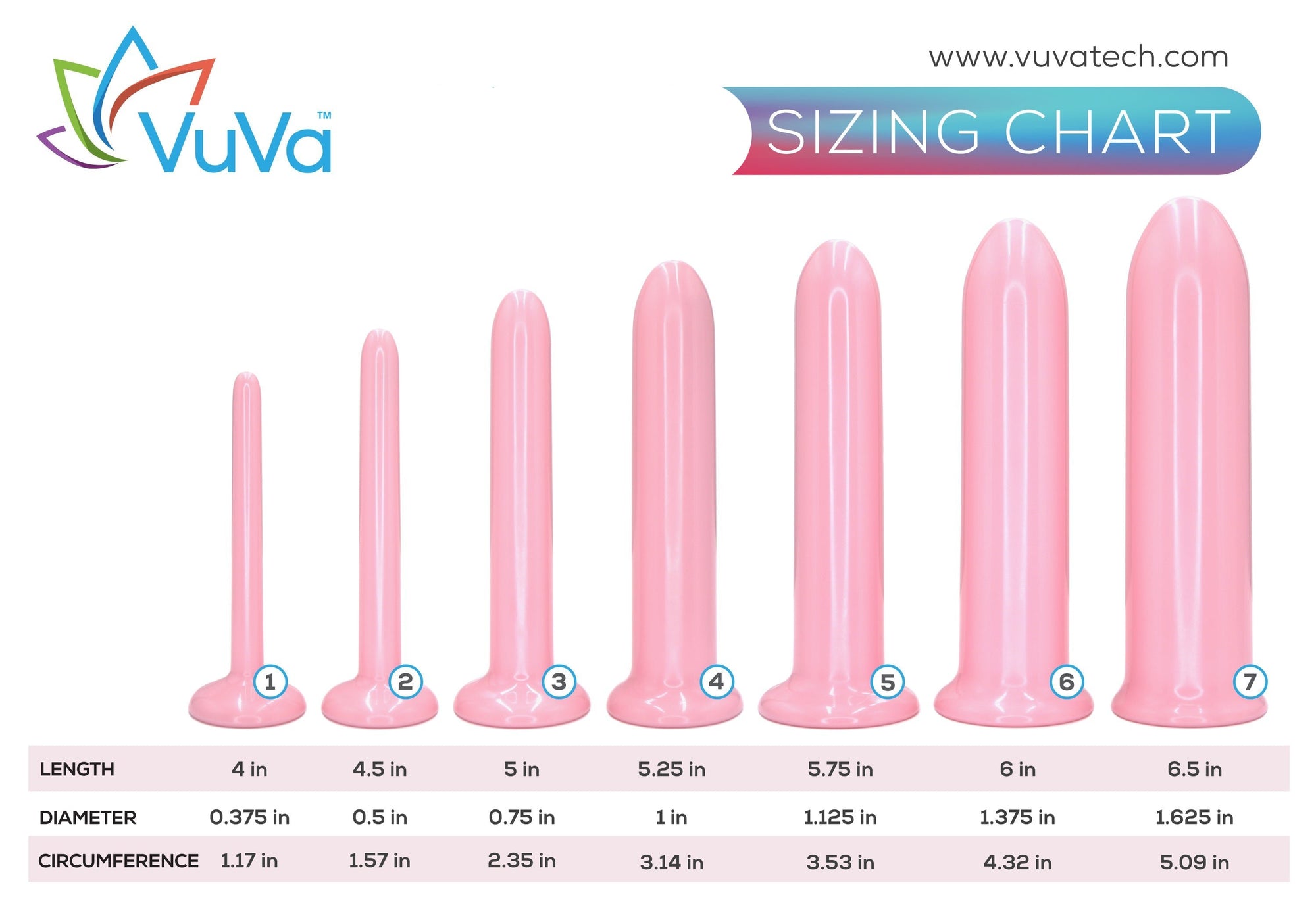 Seven New Sizes Smooth Vaginal Set of 7 | Vuvatech