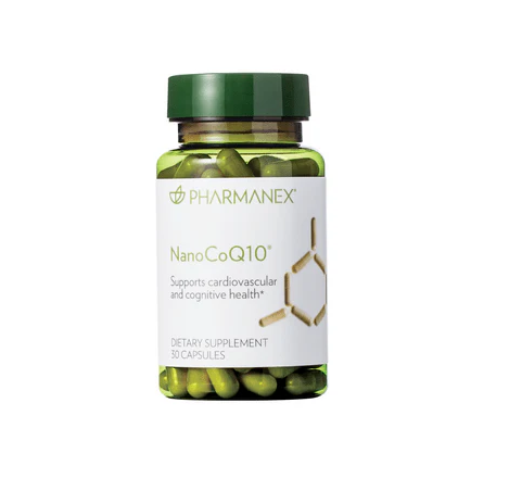 Pharmanex NanoCoQ10 dietary supplement bottle on a white background