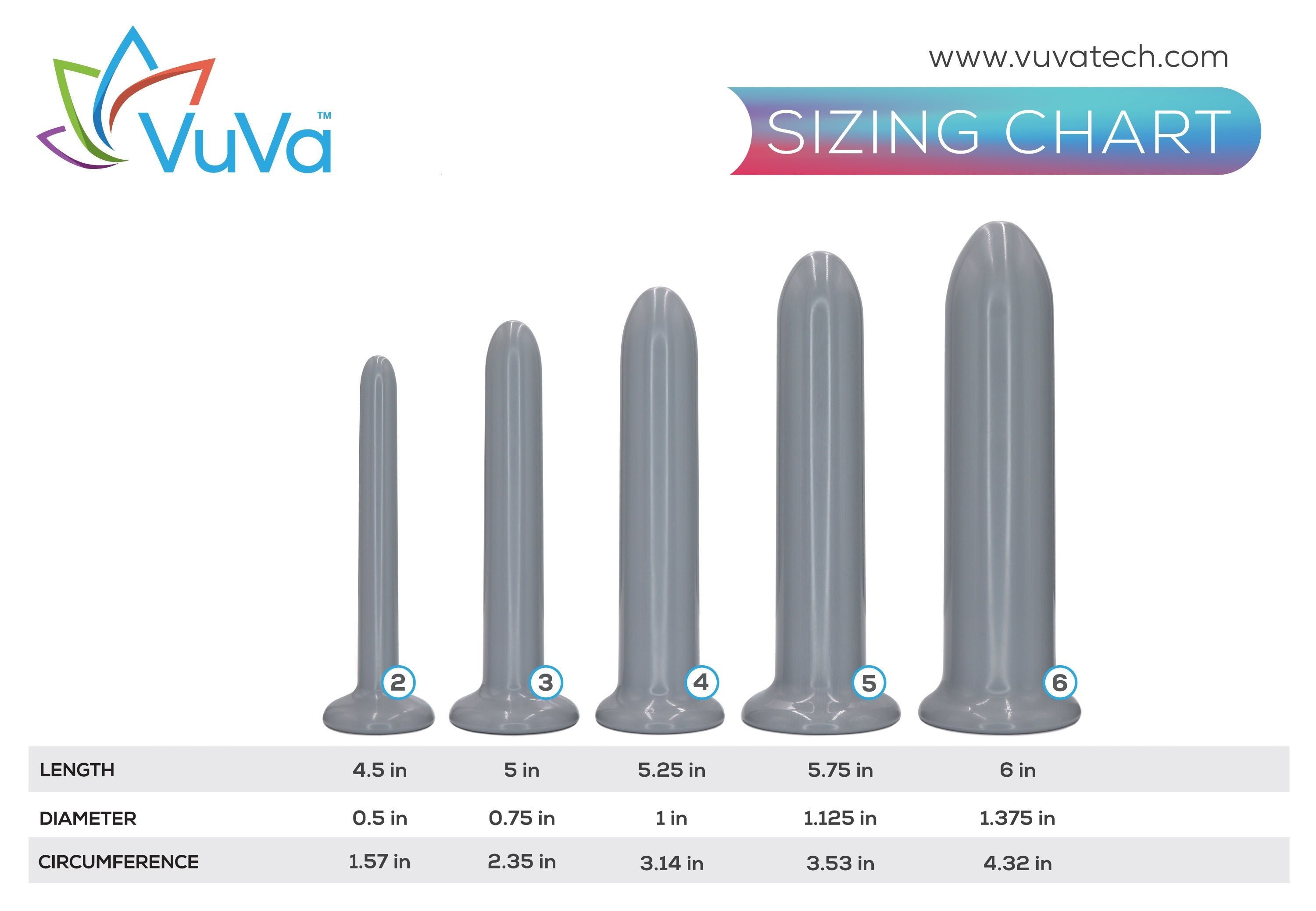 Unisex Smooth Rectal Dilator Set - Set of Five  Vuvatech  Anal Expanders
